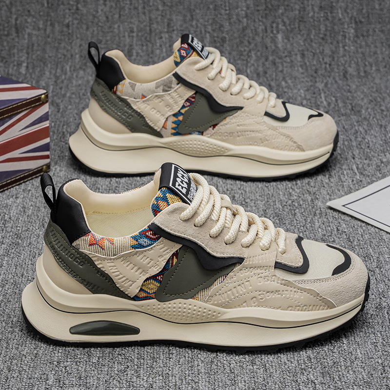 Men Sports Shoes Fashion Printing 2025 Spring New Product Thick Sole Chunky Shoes Anti-slip Wear-resistant Trendy Printing Triple Black Blue Green Fre