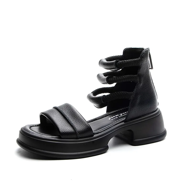 AIYUQI Sandals Women Platform Summer Roman Closed-toe Women Sandals Back Zipper Large Size Genuine Leather Women Shoes