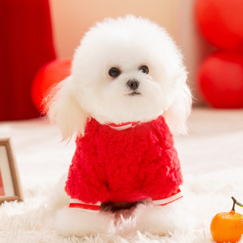 Autumn and winter dog warm clothes, Chinese New Year celebration, small cashmere clothes, small and medium-sized dog and cat pet clothes
