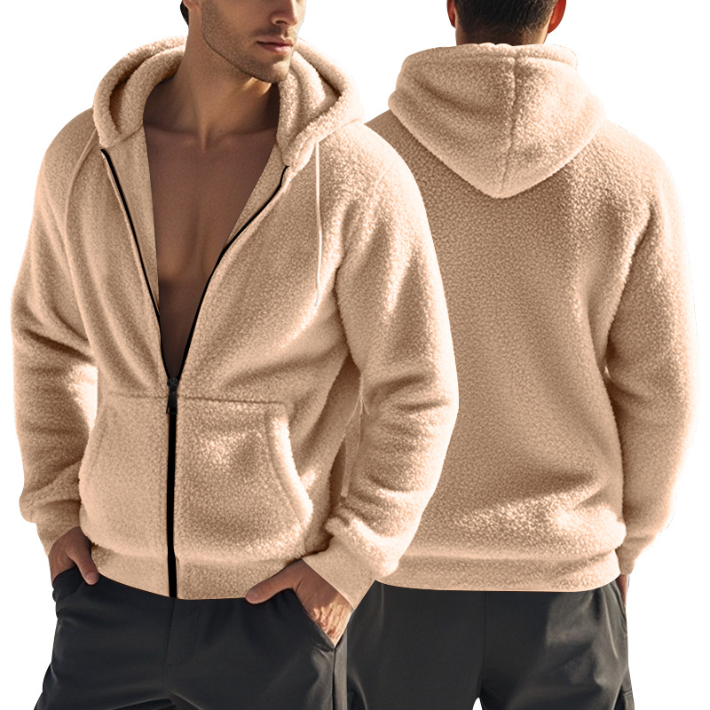 Men's Jackets Winter men's thick warm double-sided fleece jacket zipper loose cardigan casual hooded jacket