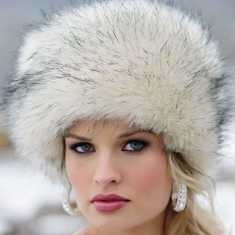 Winter Thick Furry Hairband Fluffy Russian Faux Fur Women Fur Headband Hat Winter Outdoor Earwarmer Ski Hats For Spring 241218