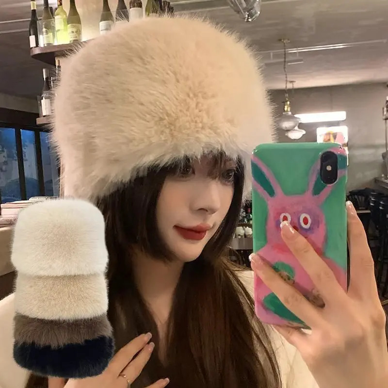 Womens Winter Artificial Fur Russian Ushanka Hat Thick Warm Balaclava Caps Earflap Faux Fox Beanies for Ladies Outdoor Hat 241218