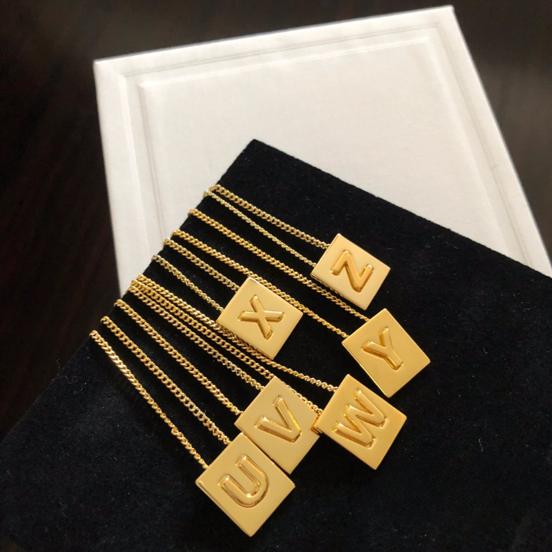 Free shipping gold square block geometry designer pendant necklaces for women girls link chain short choker letters necklace jewelry wholesale