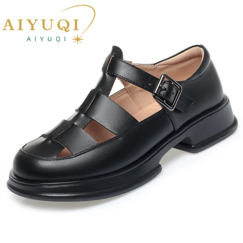 AIYUQI Roman Sandals Women Spring Genuine Leather Women's Sandals Openwork Platform Female Gladiator Sandals