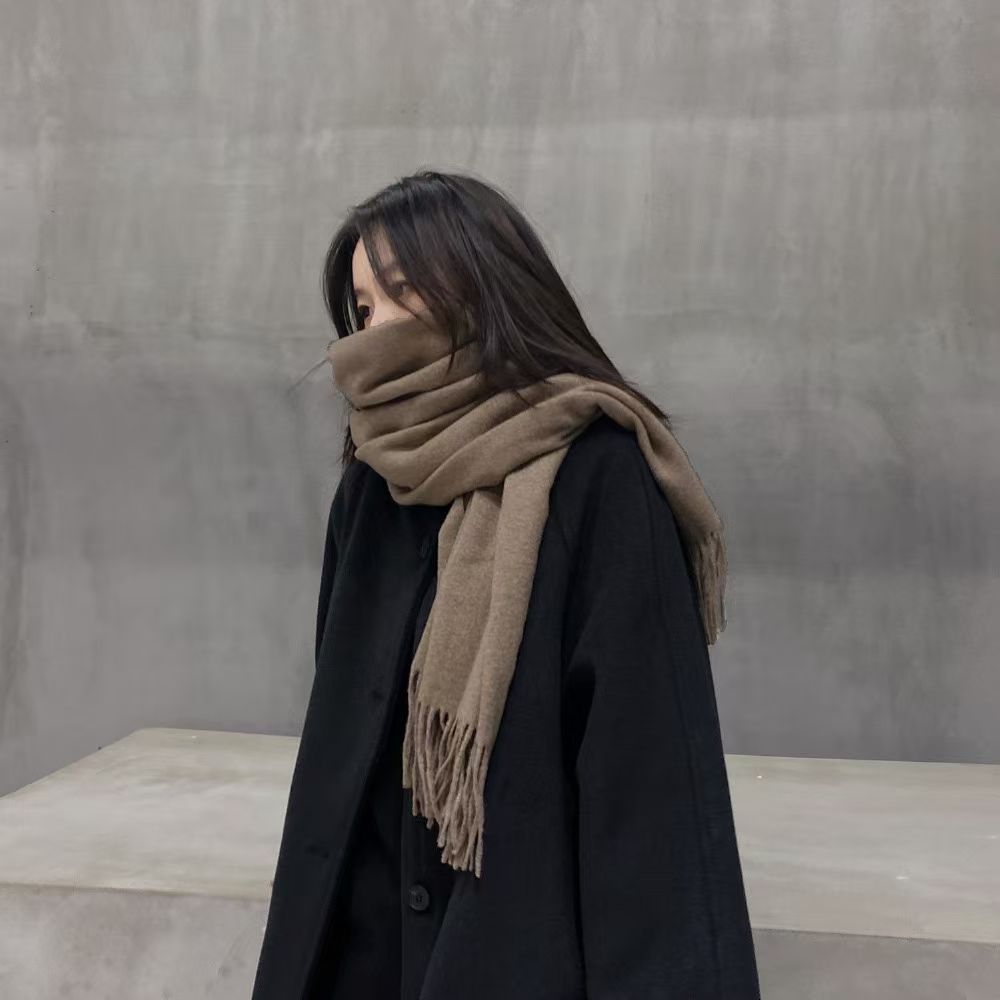 T015 Winter solid color thick warm scarf dual-purpose versatile Korean style neck cashmere fashion shawl