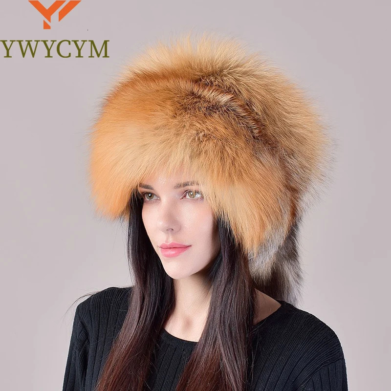 2024 Style Natural Fox Fur Russian Hat Ushanka Women Winter Warm Fluffy Style Female Tail Cap Fashion Real Fur Hats 241218
