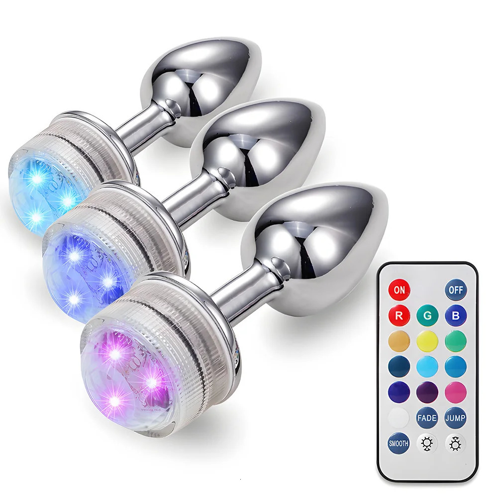 Wireless Remote Control Metal Luminous Anal Plug Prostate Massage Butt Plug with LED Anal Tail Sex Toy Adult Products for Women 241219