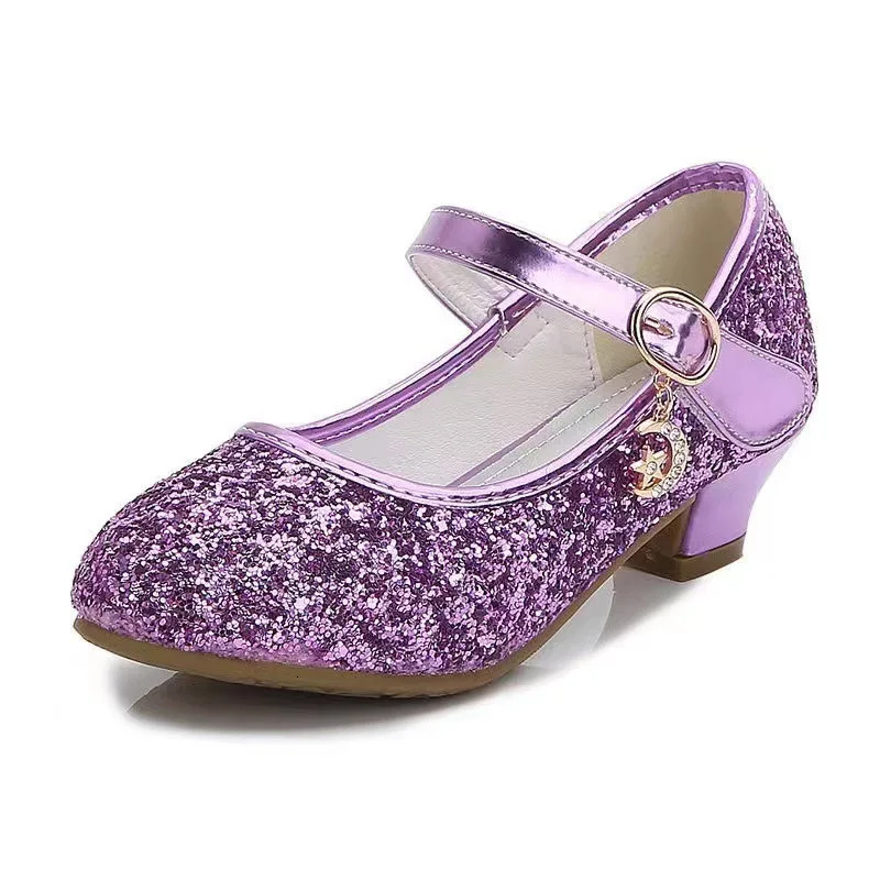 Girls Shoes Children High Heel Glitter Crystal Sandals Fashion Buckle Kids Princess Dance Shoe Student Performance Leather Shoes 241219