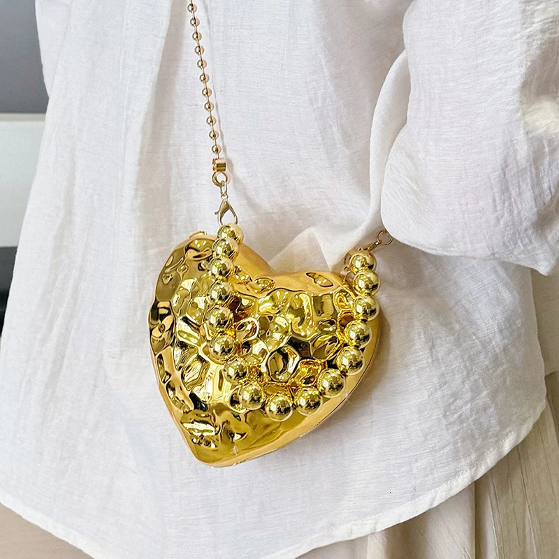 Gold Sier Color Mini Handbag Heared Shape Women Small Cross Body Evening Party Female Chain Shoulder Bag 241213