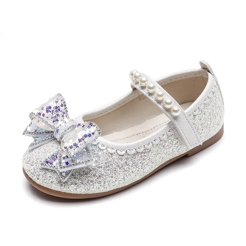 Fashion Crystal Sequins Bow Tie Kids Princess Dance Party Shoes Childrens Dresses Shoe 241219