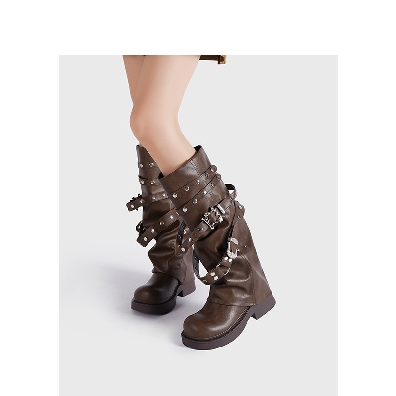 2025 new Style Platform British New Autumn Retro Wild Thick-soled Increased Motorcycle Boots Women Shoes fc7c