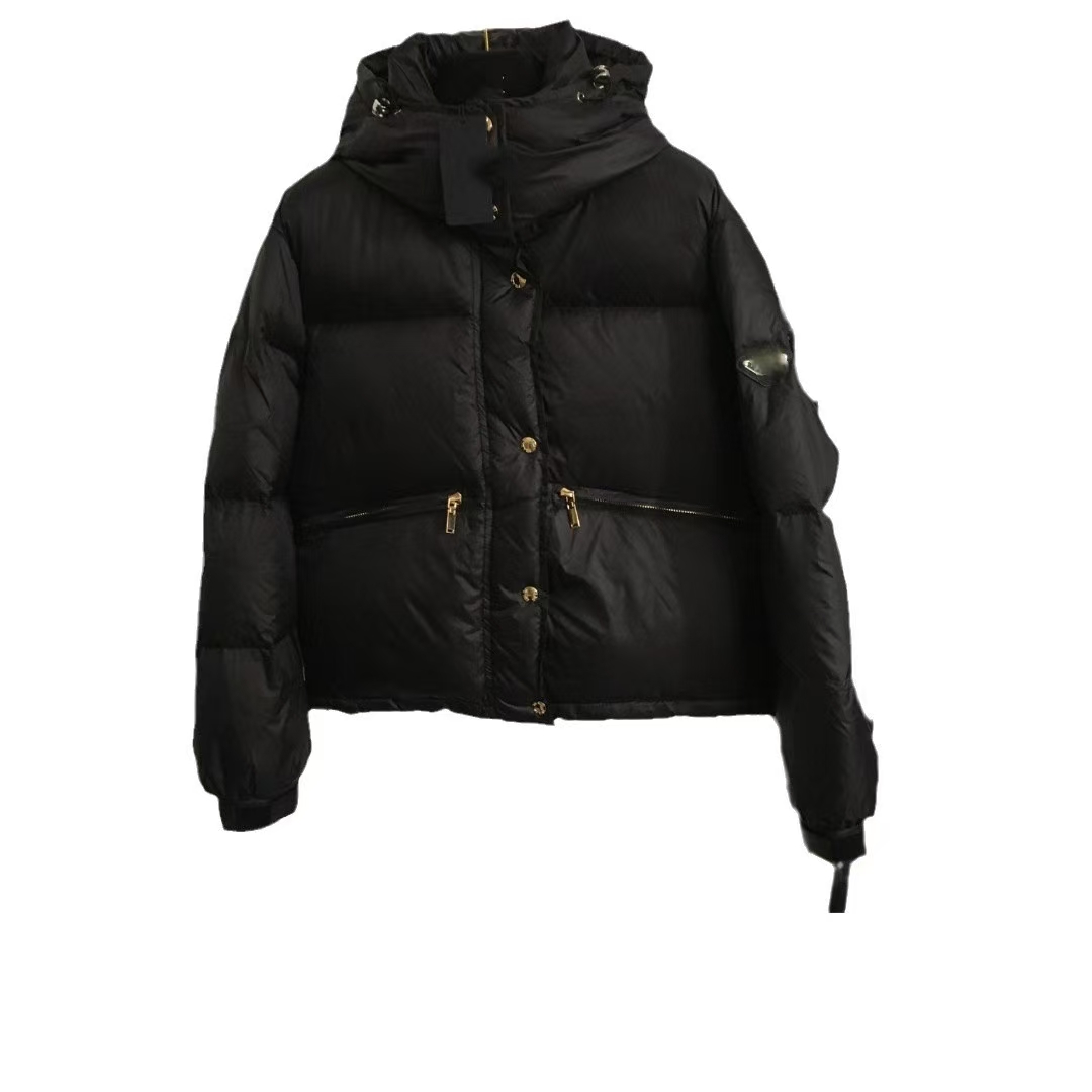 Designer high version Triangle label Velcro cuff Long sleeve hooded 90% white duck down stuffed bun hat detachable