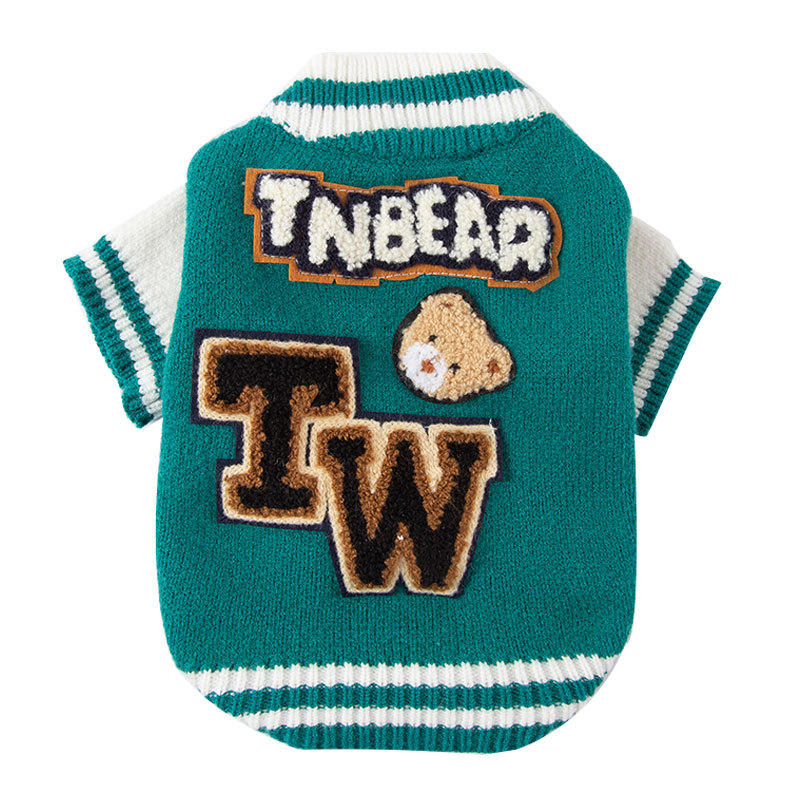 Autumn and winter casual baseball clothes, dog knitted cardigans, autumn warm pet sweaters, small and medium-sized dog and cat clothes