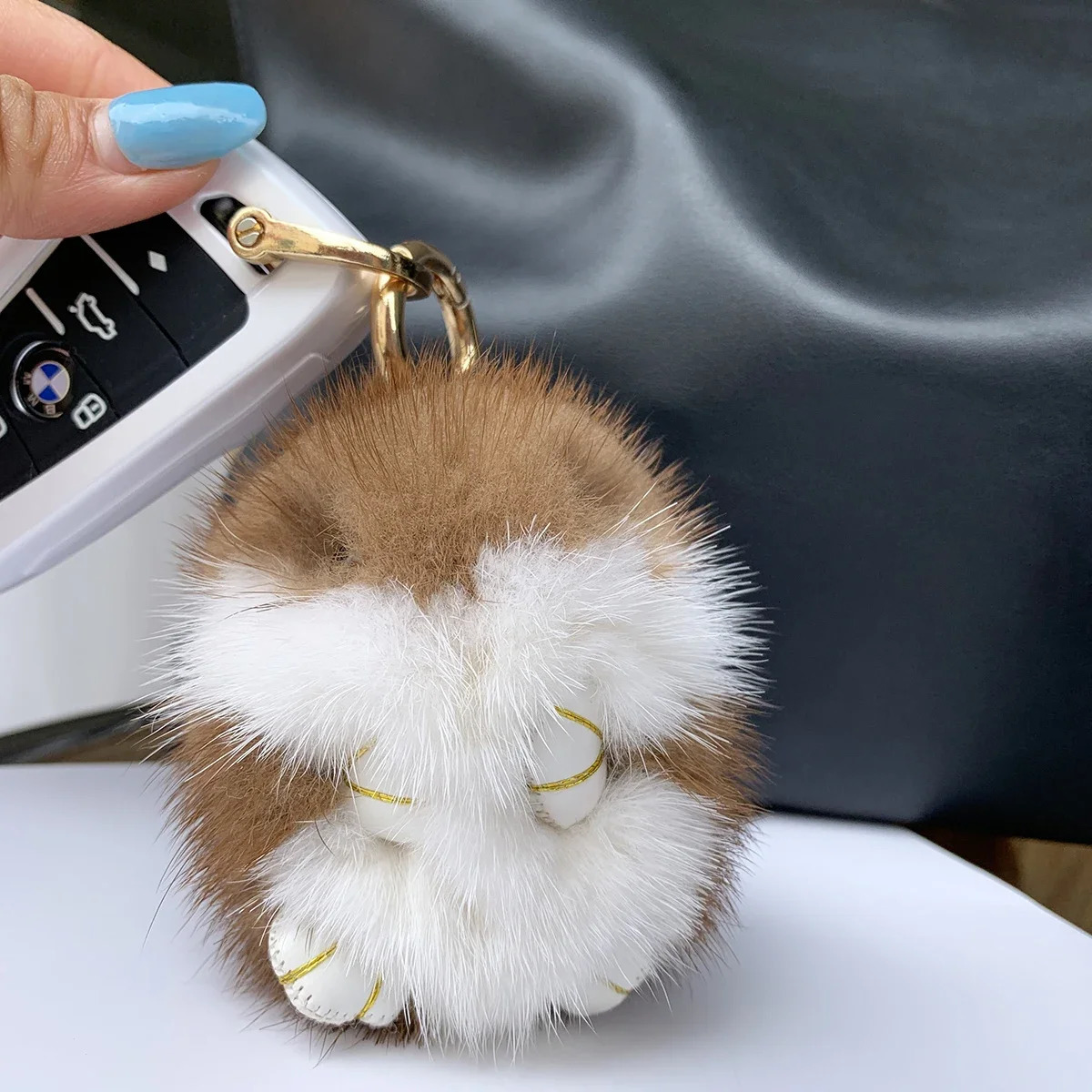 8cm Cute Mini Hamster Pendant Keychain rens Genuine Mink Fur Doll Toy Bag Car Key Charm Decoration Keychain rens Genuine Mink Fur 241218