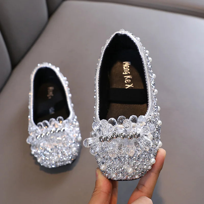 AINYFU Autumn Girls Rhinestone Princess Shoes Childrens Color Sequins Leather Shoes Fashion Kids Pearl Party Wedding Shoes H964 241219