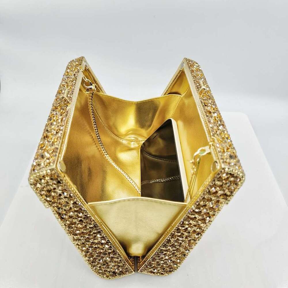 Women's Bags Handbag Metal Box Crystal Shiny Rhies Evening Women Dias Handbag Lady Wedding Party Purses Gold Shoulder Bag