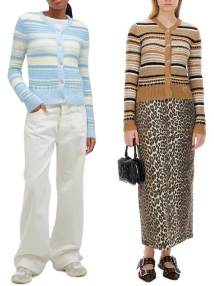 Stripes Cardigan Women 100% Wool V-Neck Single-Breasted Soft Warm Long-Sleeved Cardigan Female