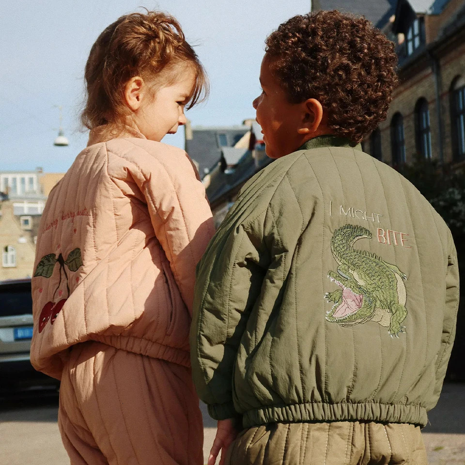 2024 Autumn Winter KS Childrens Embroidery Jackets Girls Cotton Outerwear Baby Clothes Boys Plus Fleece Coats Kids Clothing 241218