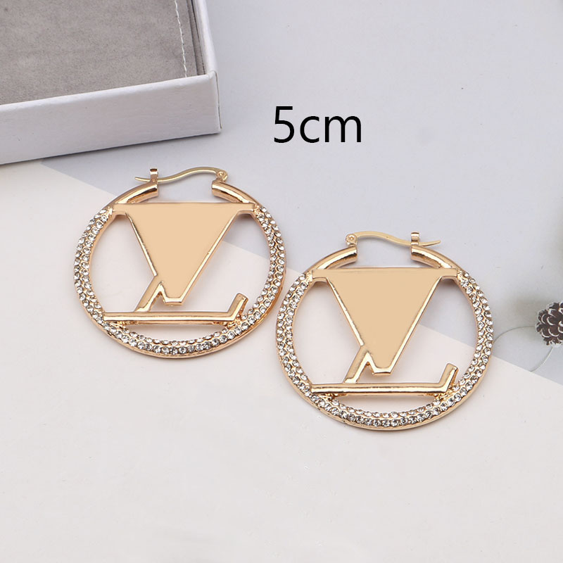 Elegant 18K Gold Plated 925 Silver Luxury Metal Letters Stud Vintage Geometric Famous Women Crystal Rhinestone Pearl Earring Wedding Party Designers Jewerlry Gift
