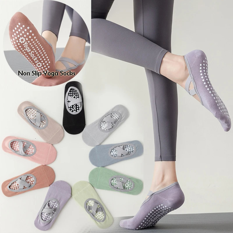 4 pairs of yoga socks womens pure cotton anti slip Pilates grip socks joint bandages yoga sports ballet dance backless ankle socks 241217