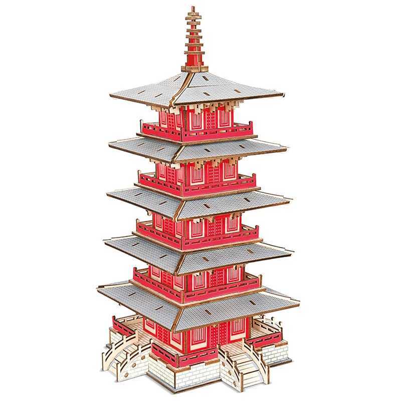 3D Wooden Pagoda Puzzle DIY Building Temple Model Wood Toy Chinese Architecture Yellow Crane Yueyang Tower For Children KidsXJ241218