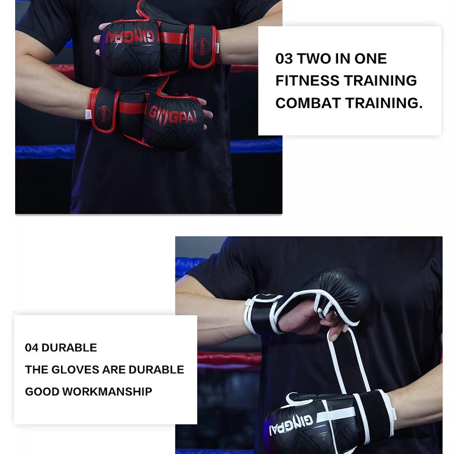 Professional MMA Boxing Gloves Half Finger Sandbag Karate Muay Thai Training PU Adult Kids Thickened Equipment 241218