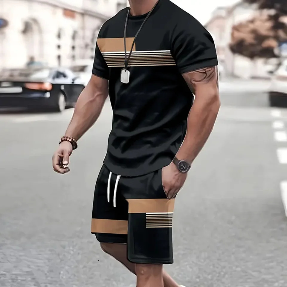 Summer Casual Round Neck ShortSleeved TShirt Fashion Shorts Suits Summer Loose Mens TwoPiece Sets Sportwear 2024 n 241218