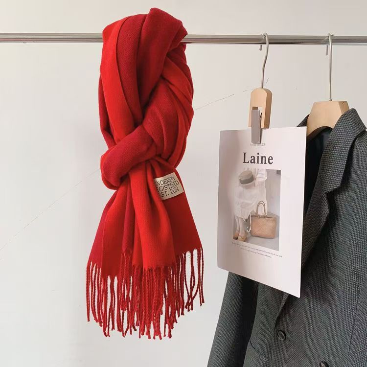 T018 autumn and winter new classic solid color warm scarf female fashion cashmere thickened student neck scarf dual-purpose shawl
