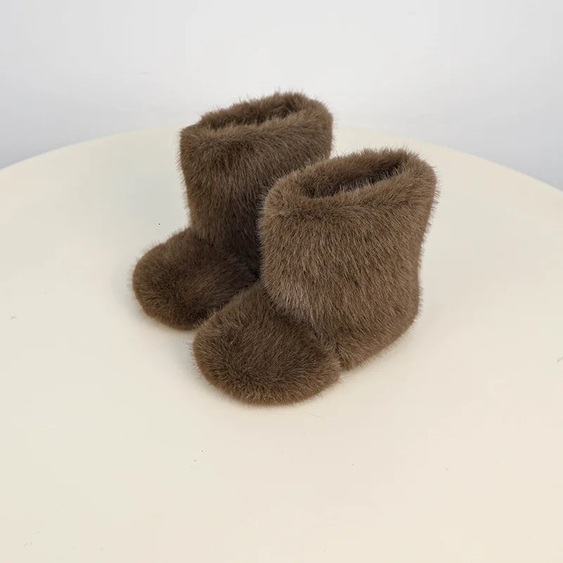 Girls Fluffy Short Boots Soft Fur Kids Fashion Plush Beige Ankle Boots Warm Versatile Winter Children Causal Cotton Boots 241219