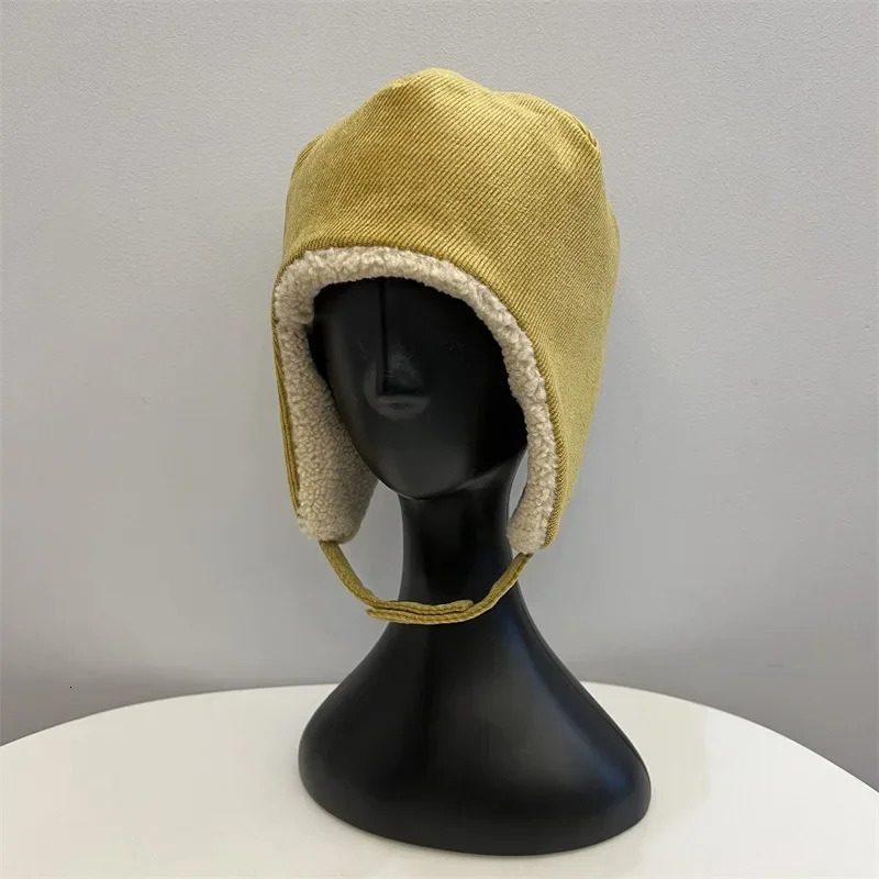 Korea Winter Corduroy Flannel Velvet Warm Lei Feng Hat Men Women Outdoor Wind Snow Travel Ear Protection Ski Bomber Hat 241218