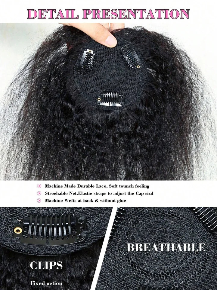 Kinky Straight 100% Human Hair Toppers Hair Pieces With Bangs Hairpieces For Thinning Hair Clip Invisible Topper Hair Extension 241219