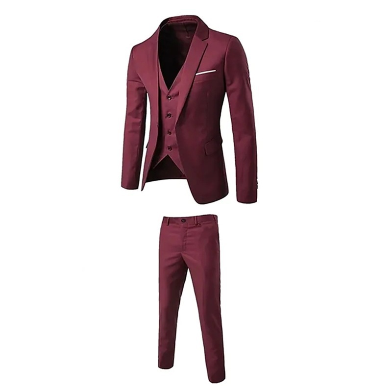 K825 Men's Slim Fit Three-Piece Business Suit Set - High-End Wedding Groom Attire