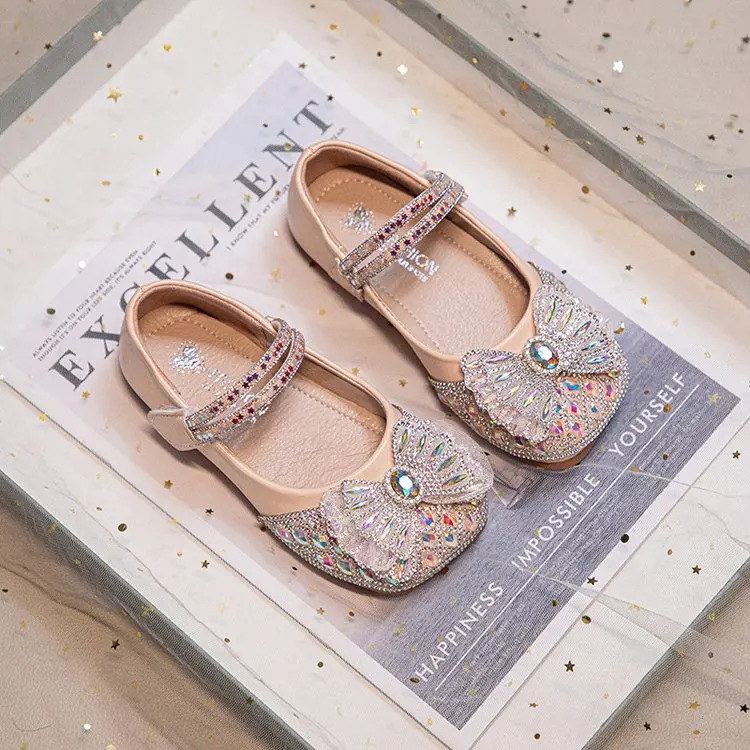 Princess Shoes Spring and Autumn Childrens Small Leather Shoes Baby Crystal Shining Rhinestone Flat Shoes 241219