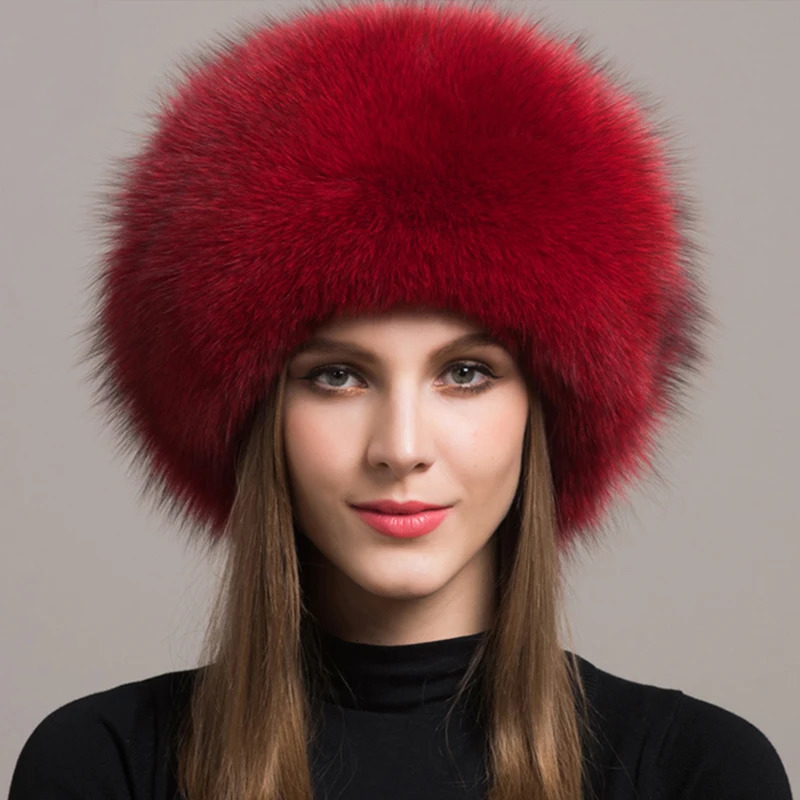 100% natural Fox Fur Hat Women Cap Thick Fur Cap Winter Warm Hat Female Fashion For Women Hat With Earmuffs Hat 241218