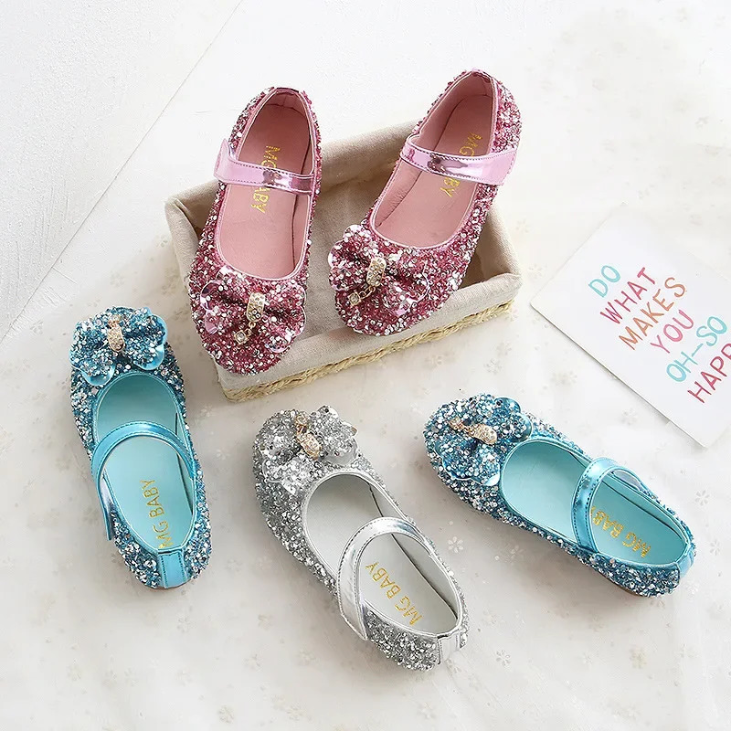 Fashion Girls Shoes Kids Flats Shoes Sequins Rhinestone Princess With Butterfly-Knot Flats Shoes For Students Autumn 241219