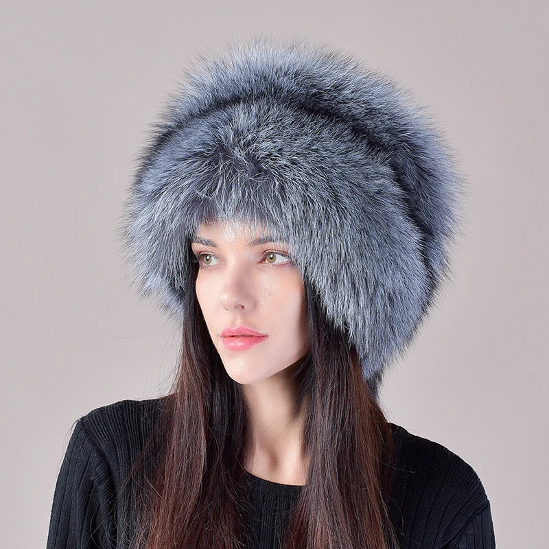 2024 Style Natural Fox Fur Russian Hat Ushanka Women Winter Warm Fluffy Style Female Tail Cap Fashion Real Fur Hats 241218