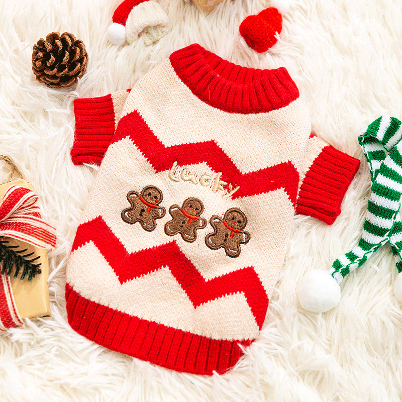 Autumn and Winter Dog Clothes Christmas Wave Jacquard Knitted Sweater Thickened Warm Small Dog Pet New Year Clothes