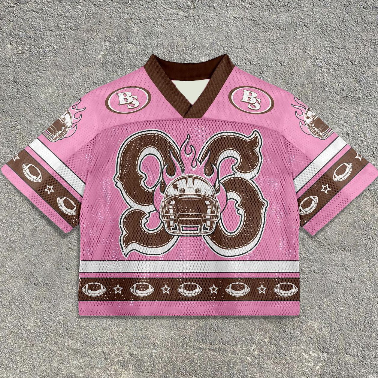 Fashion Contrasting Colors Mesh Surface Loose T-shirts Summer Splicing Printed Quick Drying Basketball Jersey Y2K Short-sleeves