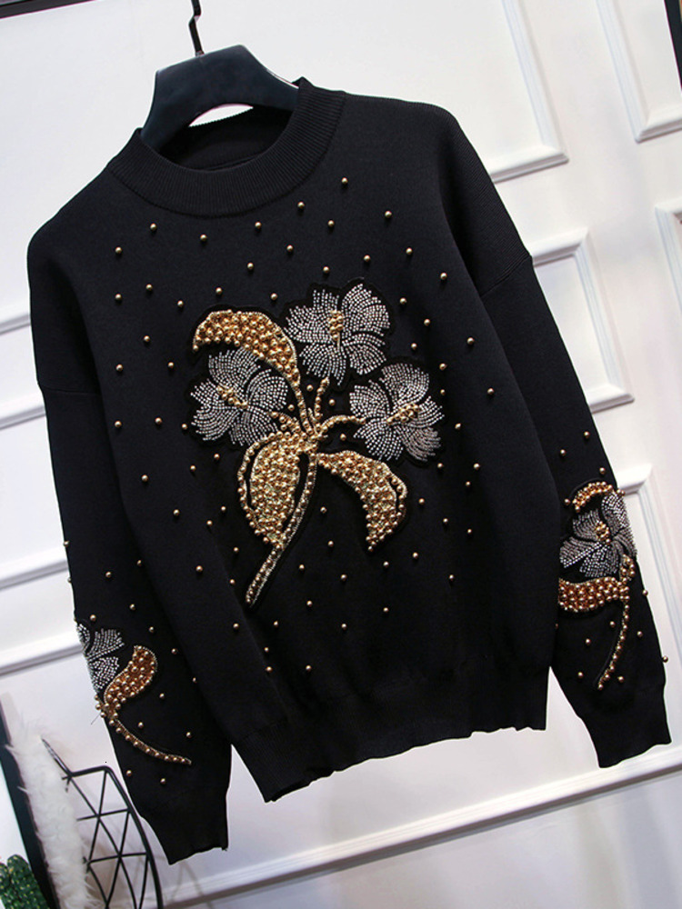 DEAT Women Two Piece Set Beading Knitted Wer Sweatershirt Elastic Waist Long Pants New Fashion Tide 2024 Spring Suit 11B795