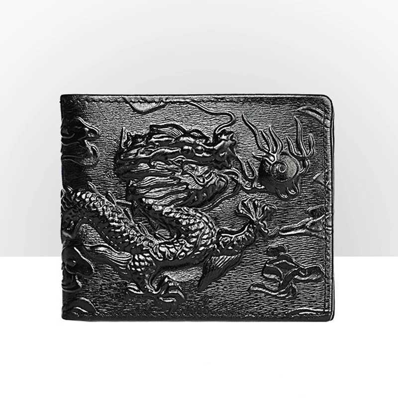 Hot Sale High quality genuine leather short wallet 3D dragon card wallet retro double fold mens small wallet gift wallet Z241219
