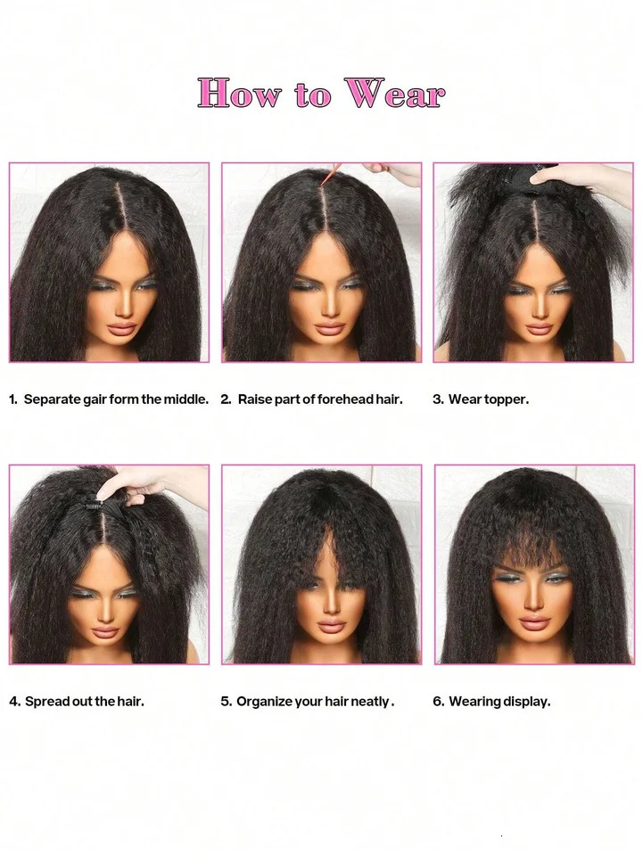 Kinky Straight 100% Human Hair Toppers Hair Pieces With Bangs Hairpieces For Thinning Hair Clip Invisible Topper Hair Extension 241219