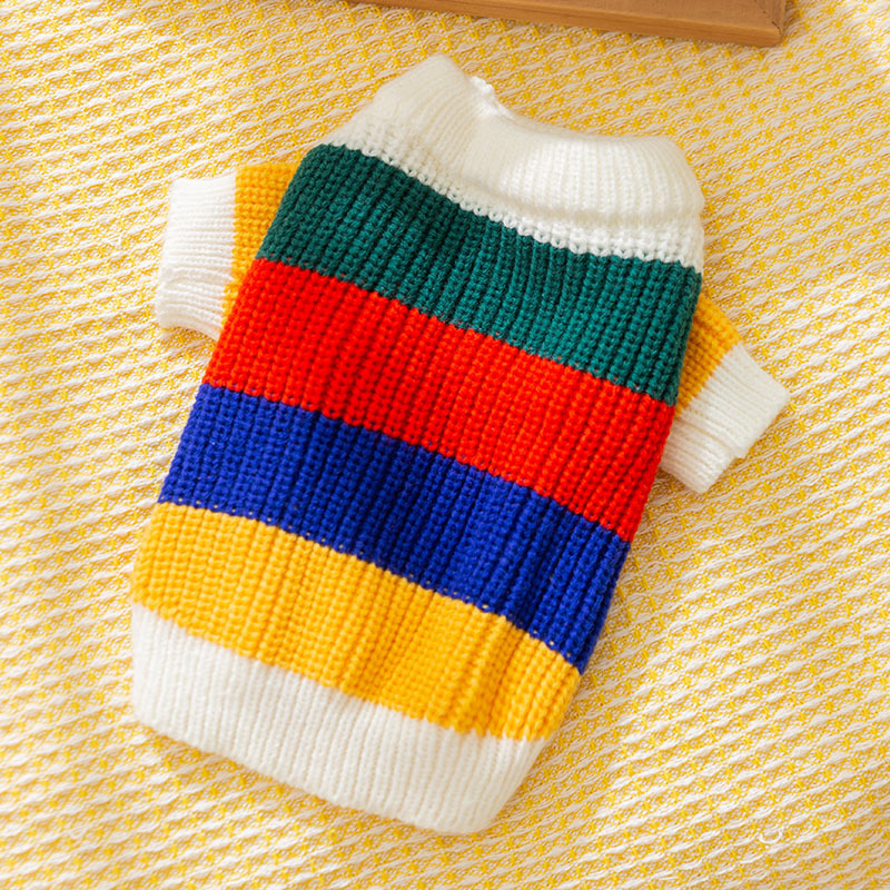 Dog Hoodie Sweaters clothes simple rainbow striped sweater thick warm puppy cat sweater pet clothes