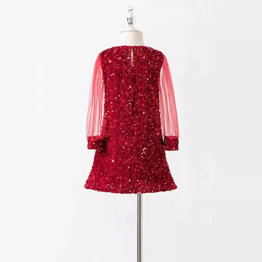 Autumn Girls Princess Dress Baby Kids Elegant Party Tutu Fluffy Sequin Mesh Skirt Children Mesh Tulle Birthday Dresses L466 241219