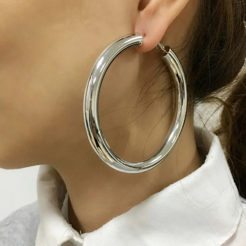 Large big Chunky thick hoop earrings for women night club party hyperbole earrings 70mm jewelry 241219