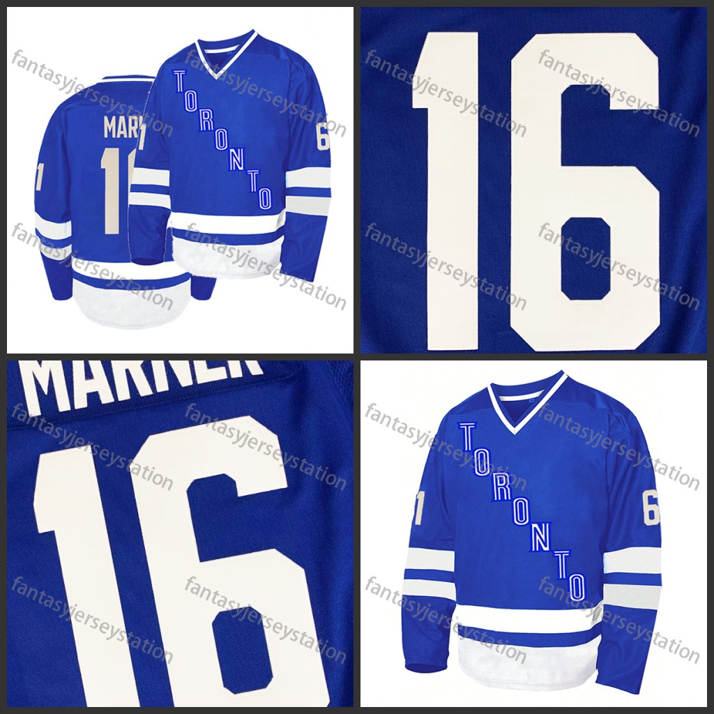Men's No.16 Blue Ice Hockey Jersey Stitched, Breathable Polyester Pullover Sweatshirt for Sports, Casual, Party, Holiday Embroidered Marner IN ST