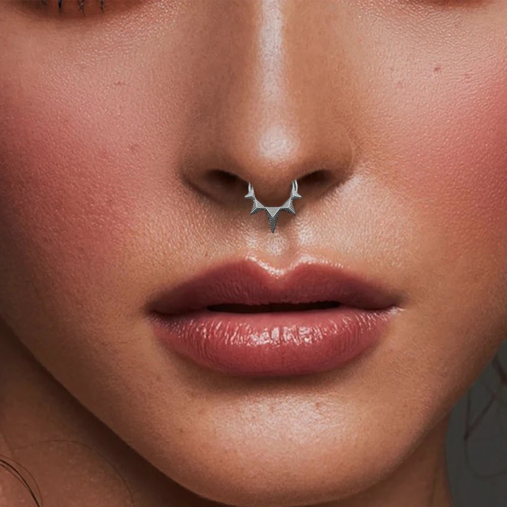 Doearko 1pc Spike Septum Rings 16G - 316L Stainless Steel Nose Rings Hoops for Men Women Septum Piercing Jewelry 8 mm 241218
