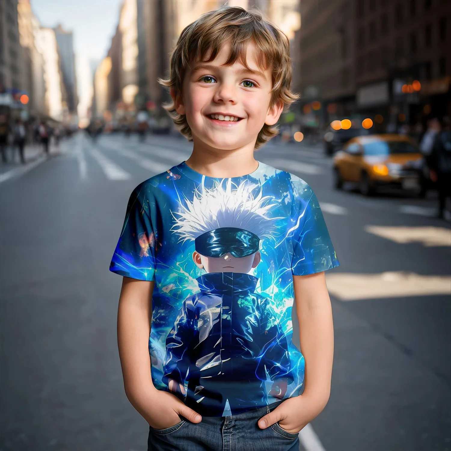 Jujutsu Kaisen Satoru Gojo T-Shirt Cute Figure Graphic T-shirts for Kids Fashion Funny Short Sleeves Tops Breathable and LightXJ241219
