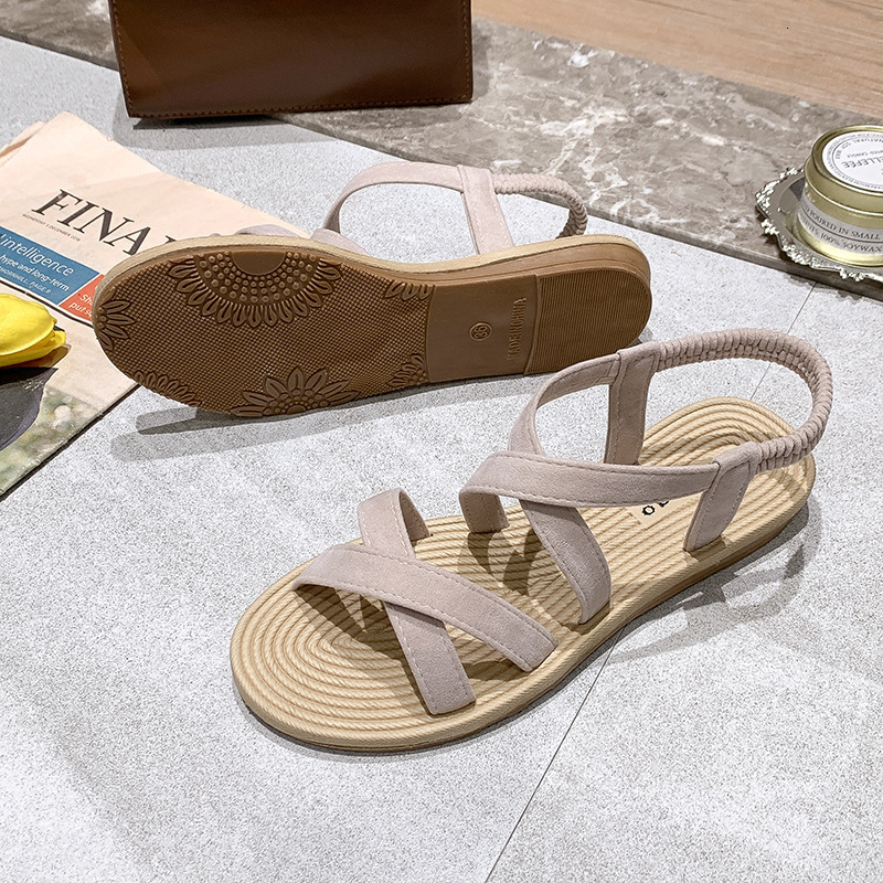 Sandals Women Ddmywed S Summer New Korean Edition Versatile Heel Flat Bottom Open Toe Simple One Line Buckle Strap Student Roman Shoes Chinese Brand F