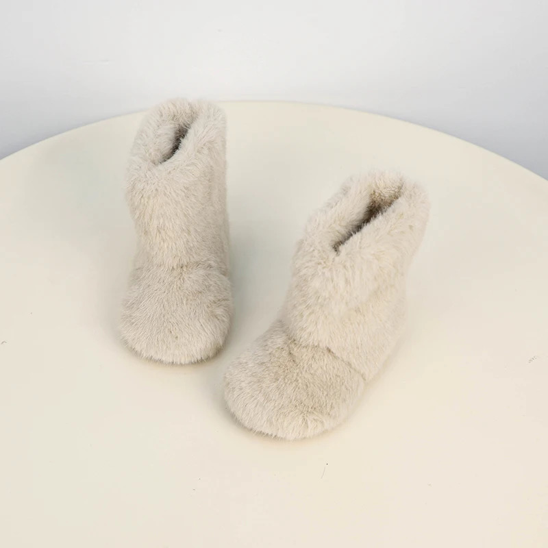 Girls Fluffy Short Boots Soft Fur Kids Fashion Plush Beige Ankle Boots Warm Versatile Winter Children Causal Cotton Boots 241219