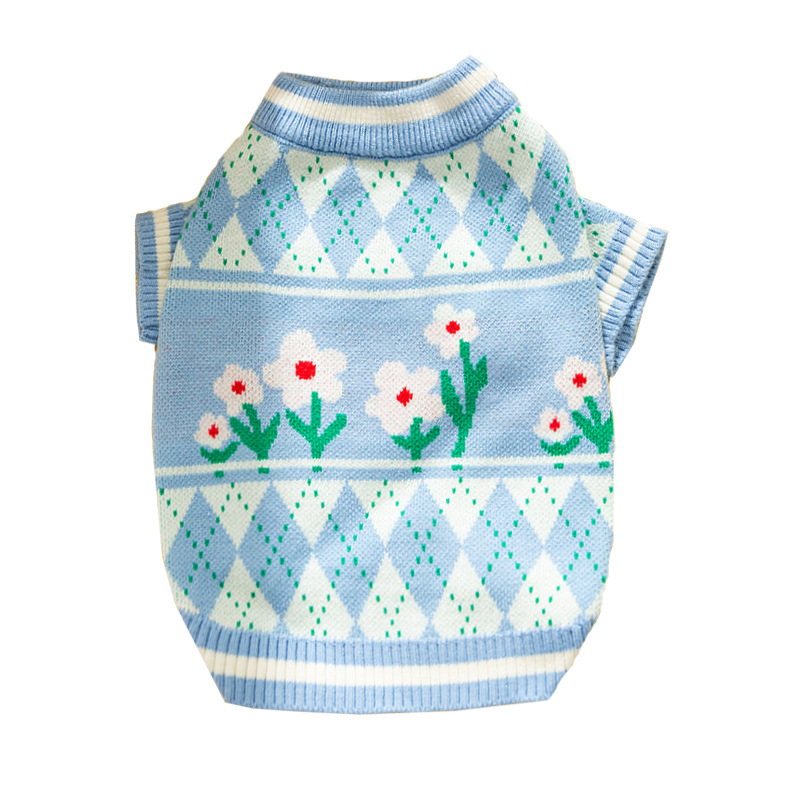 Autumn and winter cat clothes, simple knitted sweater, thickened warm cover, two legged clothes, blue cat pet clothing